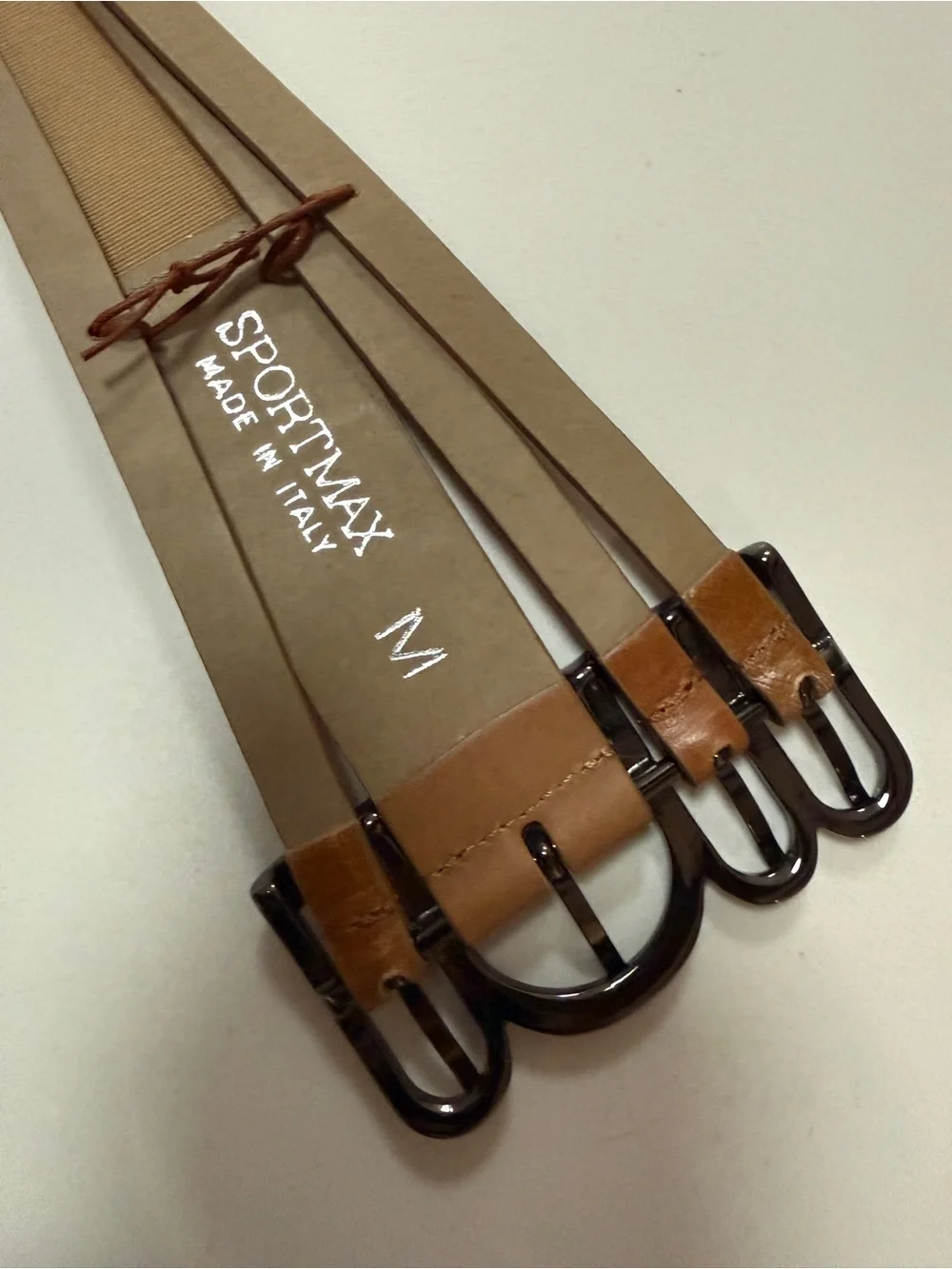 SPORTMAX Max Mara Cognac Leather Multi-Strap Quad Buckle Waist Belt M NWOT
